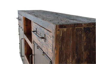 Sideboard Made of Recovered Railway Wood, 3 drawers 2 metal doors