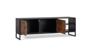 TV Stand with 2 Doors and 2 Shelves, Rosewood and Mango Wood