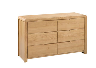 Curve Wooden 6 Drawer Wide Chest