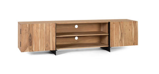 2-Door TV Cabinet, Solid Acacia Wood and Metal