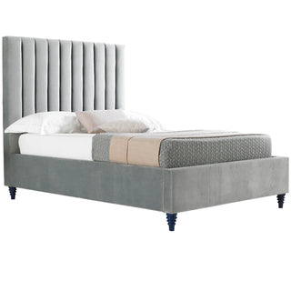 Bed with velvet upholstered headboard