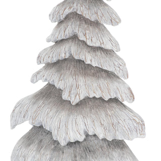 Carved Wood Effect Grey Snowy Tree, Resin