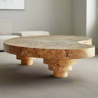 Mung Coffee Table, Poplar Burl in Oak Finish