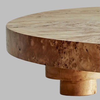 Mung Coffee Table, Poplar Burl in Oak Finish