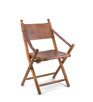 Teak Wood and Leather Folding Chair