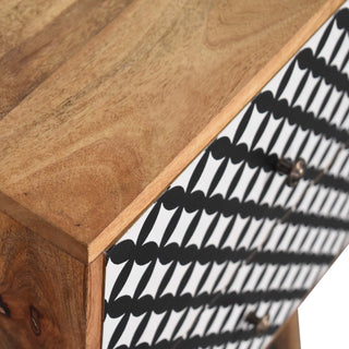 Diamond Screen Printed Bedside Table, Mango Wood