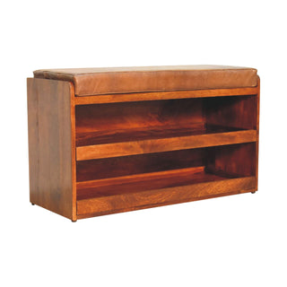 Buffalo Hide Shoe Storage Bench, Chestnut