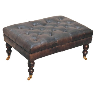 Leather Ottoman with Castor Legs