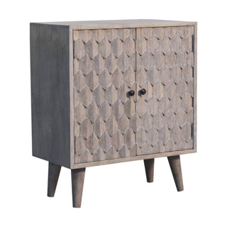 Narrow Pineapple Carved Cabinet, Stone Finish