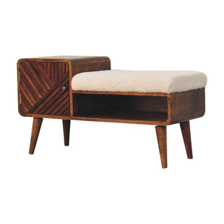 Bouclé Storage Bench, Chestnut