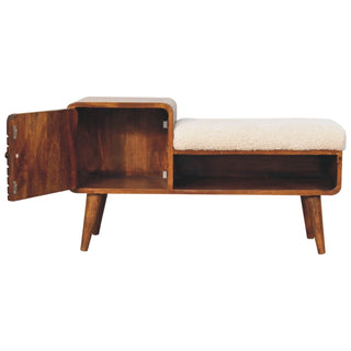 Bouclé Storage Bench, Chestnut