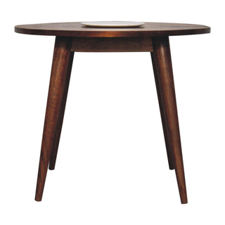 Large Nordic Wooden Round End Table, Chestnut Finish