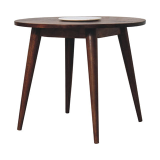 Large Nordic Wooden Round End Table, Chestnut Finish