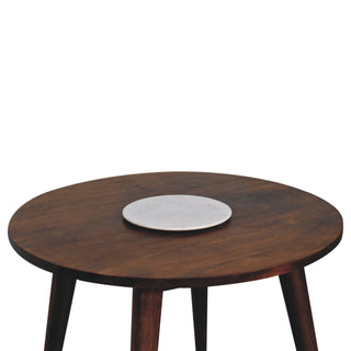 Large Nordic Wooden Round End Table, Chestnut Finish