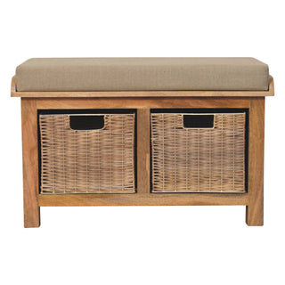 Wooden and Rattan Basket Bench