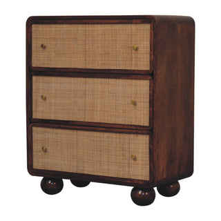 3 Drawer Wooden Chest, Mango Wood & Rattan