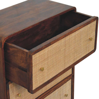 3 Drawer Wooden Chest, Mango Wood & Rattan