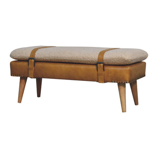 Bouclé Buffalo Hide Leather Bench, Tan