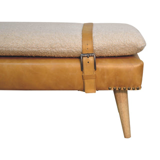 Bouclé Buffalo Hide Leather Bench, Tan