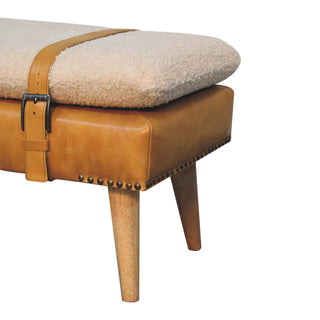 Bouclé Buffalo Hide Leather Bench, Tan