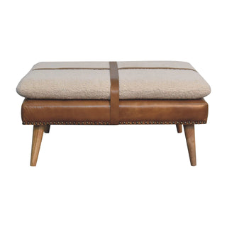 Square Bouclé Buffalo Hide Leather Bench