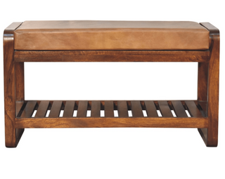 Buffalo Hide Wooden Hallway Bench