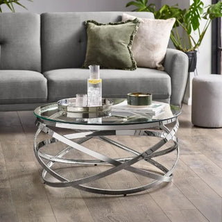 Vienna Coffee Table, Metal Swirl Base