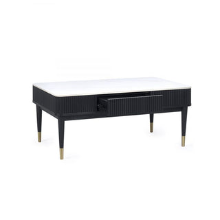 Louis Black Fluted Stone Top Coffee Table with Drawers