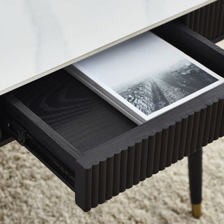 Louis Black Fluted Stone Top Coffee Table with Drawers