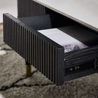 Louis Black Fluted Stone Top Coffee Table with Drawers