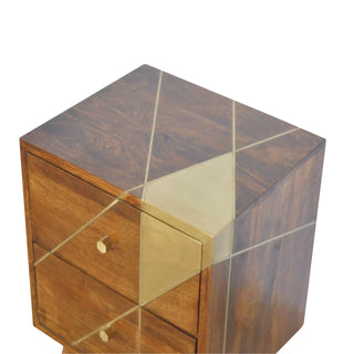 Brass Inlay Bedside, Chestnut