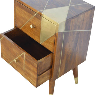 Brass Inlay Bedside, Chestnut