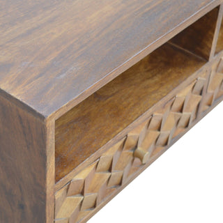 Cube Carved TV Stand, Chestnut