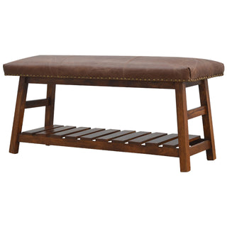 Mango Wood & Buffalo Hide Bench