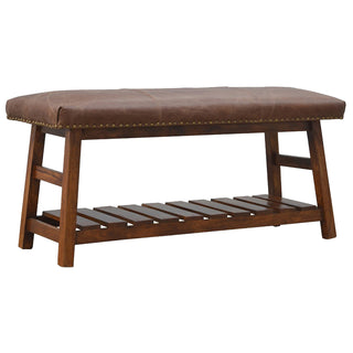 Mango Wood & Buffalo Hide Bench