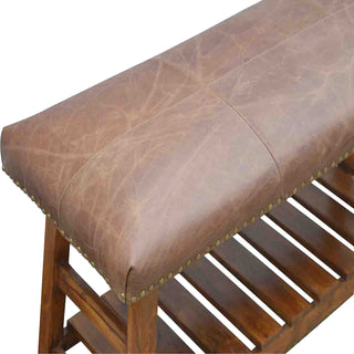 Mango Wood & Buffalo Hide Bench