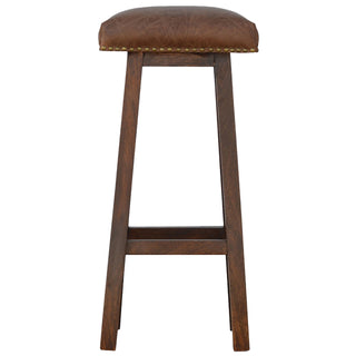 Buffalo Leather Bar Stool with Brass Studs