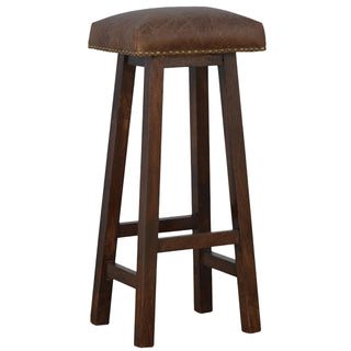 Buffalo Leather Bar Stool with Brass Studs