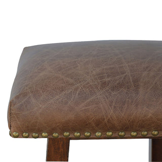 Buffalo Leather Bar Stool with Brass Studs