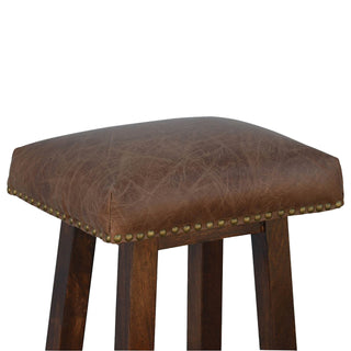 Buffalo Leather Bar Stool with Brass Studs